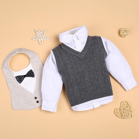 Gentleman Grey knitted vest and shirt set for 22'' reborn baby doll boy