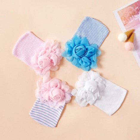 Newborn baby cap pink or blue rose flower cotton shape cap