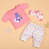 Pink cartoon t-shirt and flower pants set for 22'' reborn baby doll girl