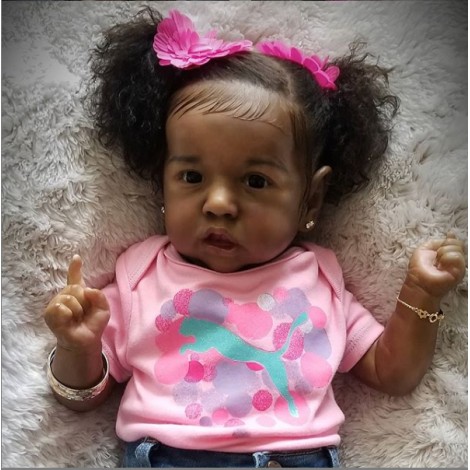 22'' So Real African American Reborn Saskia Baby Doll Girl Jean  with Coos and "Heartbeat"